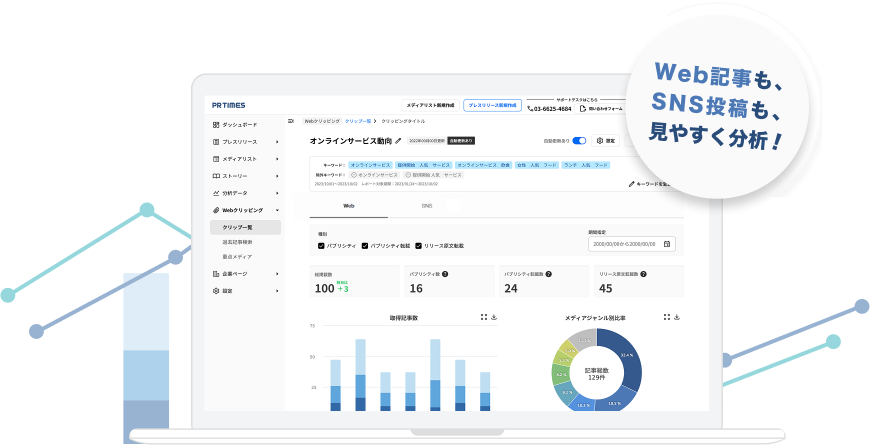 PR TIMES Webクリッピングの管理画面イメージ